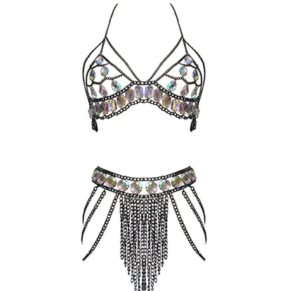 Women's Sexy Suit Body Chain - color: E-Black
