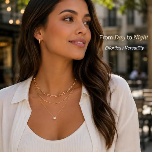 Gold Neklace Stack Dainty Gold Herringbone Necklace for Women Layered Paperclip Chain Necklaces Rhinestone Drop Simple Jewelry Gifts for Women - color: A5:3pcs-gold rh