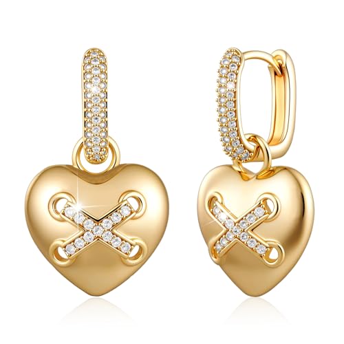 18K Crystal Heart Hoop Earrings for Women with Locket Design, White Crystal Cubic Zirconia Dangling Earrings Fine Jewelry Gifts for Her - color: Love Pendant 2