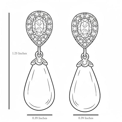 Mariell Pearl Bridal Wedding Drop Earrings with CZ Crystals for Brides, Bridesmaids, Birthday Gift - color: Silver Clip On - Clear Cubic Zirconia