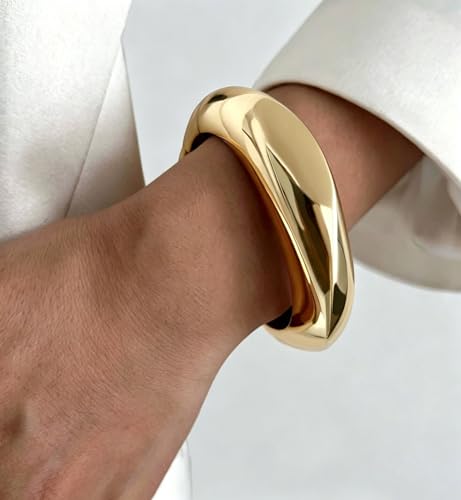 Gold Bracelets for Women Trendy Silver Bangle Cuff Bracelet Jewelry Gifts | Adjustable Size, 14K Gold Plated Chunky Bracelet - color: Gold - Style B