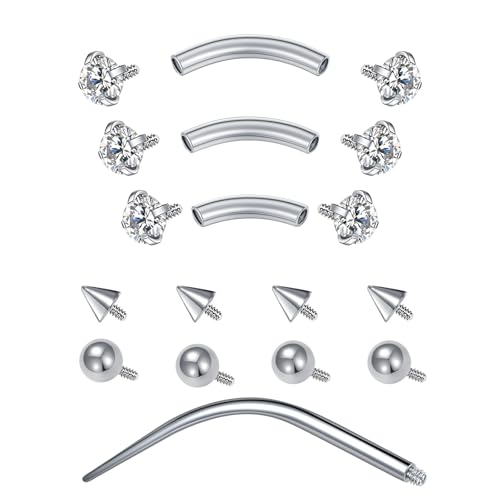 D.Bella 16G Eyebrow Piercing Jewelry Daith Rook Earrings Stianless Steel Internal Thread Curved Barbell Vertical Labret Lip Belly Ring Snug Tragus Piercing 8mm/10mm/12mm - color: silver