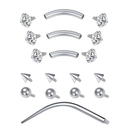 D.Bella 16G Eyebrow Piercing Jewelry Daith Rook Earrings Stianless Steel Internal Thread Curved Barbell Vertical Labret Lip Belly Ring Snug Tragus Piercing 8mm/10mm/12mm - color: silver