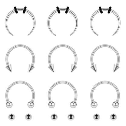 Yolev 9Pcs septum Rings Septum Jewelry 16g 18g Septum Ring Septum Piercing 20g Horseshoe Earring Hoop Stainless Steel Nose Ring Hoop Nose Piercing Jewelry for Women and Men - color: silver