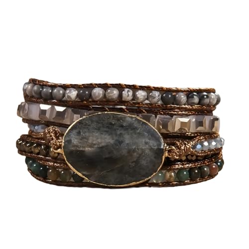 Handmade Boho Wrap Bracelets Natural Turquoise Crystal Stone Variety Beaded Strand Bracelet - color: Gray 2