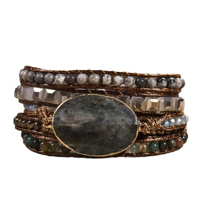 Handmade Boho Wrap Bracelets Natural Turquoise Crystal Stone Variety Beaded Strand Bracelet - color: Gray 2