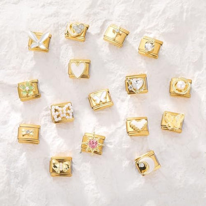 Italian Charms Bracelet Sets with 1Pcs Starter Brascelet 9Pcs Charms 9mm Italian Modular Charm Bracelet DIY Module Jewelry Gifts - color: A-Starter Bracelet Set-20Pcs Gold