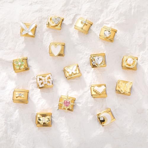 Italian Charms Bracelet Sets with 1Pcs Starter Brascelet 9Pcs Charms 9mm Italian Modular Charm Bracelet DIY Module Jewelry Gifts - color: A-Starter Bracelet Set-20Pcs Gold 2
