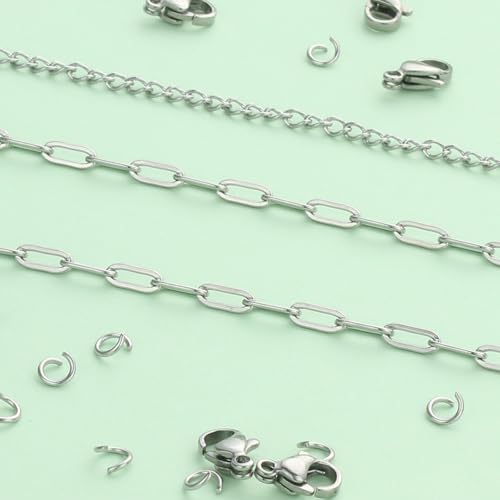 UMAOKANG 16.4 Feet Silver Stainless Steel Chains for Jewelry Making Cable Long Craft Link Chain Roll Paperclip Necklace Chains Bulk with Jump Rings Lobster Clasps Extender Chain - color: Steel Paperclip