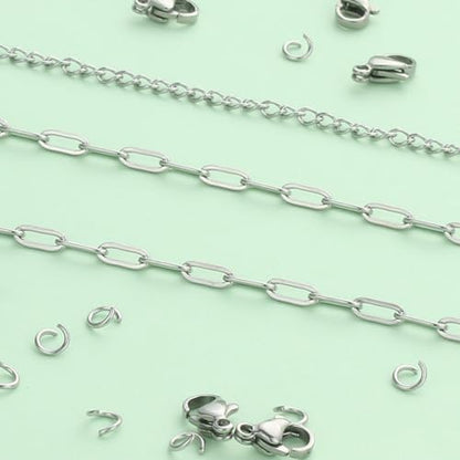 UMAOKANG 16.4 Feet Silver Stainless Steel Chains for Jewelry Making Cable Long Craft Link Chain Roll Paperclip Necklace Chains Bulk with Jump Rings Lobster Clasps Extender Chain - color: Steel Paperclip