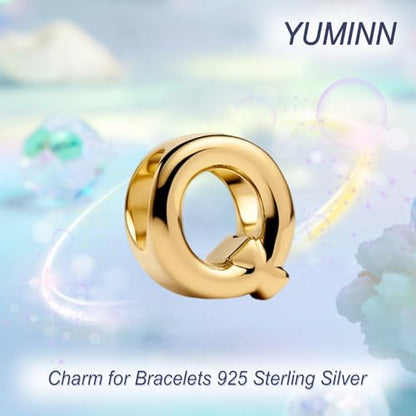 Gold Letter Charms A-Z for Bracelets 925 Sterling Silver Alphabet Initial Charms Beads Jewelry Gifts for Women - color: Q