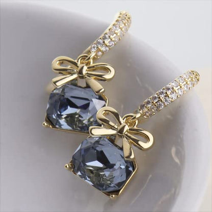 Sonateomber Gold Silver Small Hoop Dangle Earrings for Women, Trendy Dainty Rhinestone CZ Dangling Prom Wedding Leaf Flower Snowflake Butterfly Starfish Fashion Jewelry Gift - color: Blue