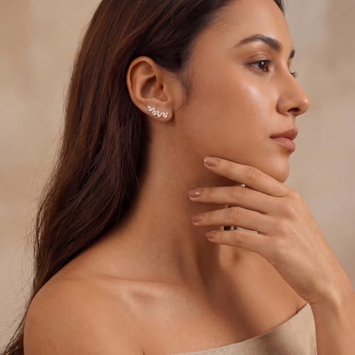 Ear Climber Earrings for Women, 14K Gold Plated/Silver Plated | Crawler Earrings Pierced with Cubic Zirconia, Hypoallergenic Cluster Stud Tragus Conch Daith Cartilage Jewelry Gift for Daily - color: Gold-7