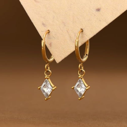 Surgical Steel Hoop Earrings for Women - Hypoallergenic Small Cartilage Huggies with Cubic Zirconia Dangle - color: Clear CZ-Stainless Steel