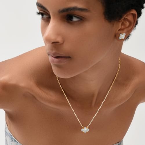 MEVECCO Pave Cubic Zirconia Stud Earrings for Women, 18K Gold Plated Brass | Pave CZ Fronts, Curved Gold Plated Edge Accents, Soft Motifs and Clean Geometric Styles - style: rhombus