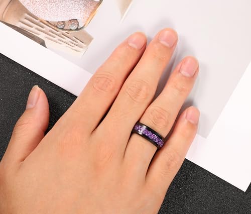 NUNCAD Black Tungsten Ring, Men's Wedding Rings with Blue/Amethyst/Galaxy Opal Ring 4mm 8mm Engagement Promise Ring Comfort Fit Size 5-12 - color: Amethyst & 8mm