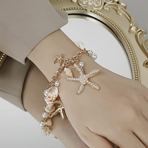 RUOFFETA Shell Starfish Necklace Bracelet Conch Statement Chunky Necklace Mermaid Costume Jewelry Beach Jewelry for Women - style: Bracelet