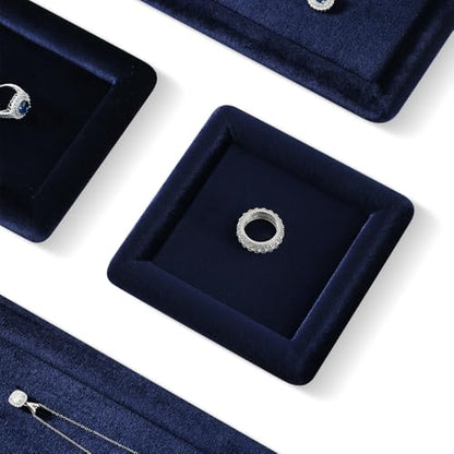 Velvet Jewelry Display Tray for Ring Earrings Necklace Bracelet Flat Tray - color: Blue, size: 5.12 × 5.12 in