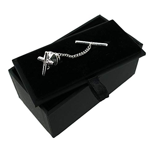 Men's Elegant Cross Tie Tack with Crystal Center for Formal Wear - color: Silver