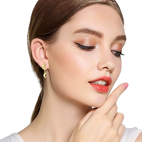 Black Hinged Earrings Hoop-Clip On Moon Dangle Hoops-Stainless Steel Punk Earrings Jewelry for Women Men - color: 3 Pairs