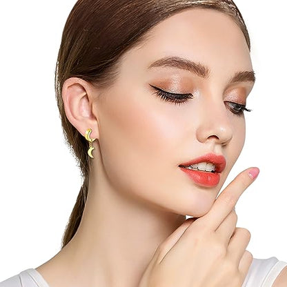 Black Hinged Earrings Hoop-Clip On Moon Dangle Hoops-Stainless Steel Punk Earrings Jewelry for Women Men - color: 3 Pairs