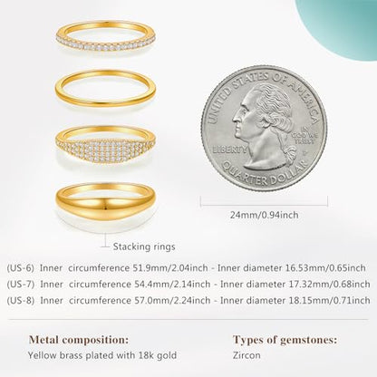 Cicy Bell Stackable Rings for Women 18K Gold Plated Non Tarnish Ring Set | Dainty Cubic Zirconia,Promise Wedding Engagement Rings, Statement Thin Rings,Trendy Jewelry Gifts - color: Gold, size: 8
