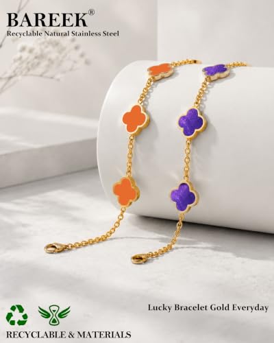Four Leaf Clover Bracelet for Women 18K Gold Plated Stainless Steel 4 Leaf Link Chain Adjustable Bracelets Lucky Gift for Women/White/Black/Rich Red/Emerald Green/ Navy Blue/Pink Bracelets - color: Purple/Gold
