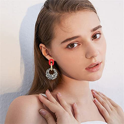 ONLYJUMP Exaggerated Geometry Earrings Acrylic Round Square Triangle Heart Dangle Earrings for Women Multilayer Bohemia Earrings Classic Retro Minimalist Earrings Statement Jewelry - color: Red Acrylic
