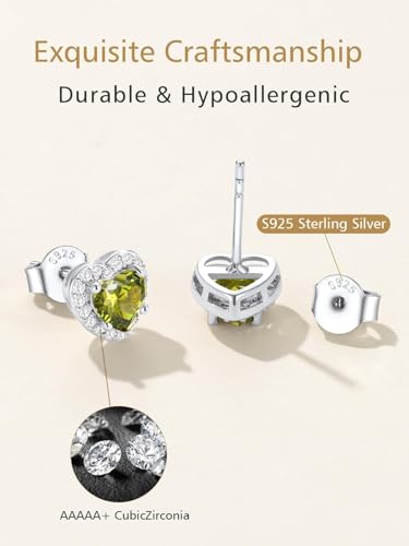 FindChic Birthstone Earrings for Women, Round/Heart/Square/Teardrop Earrings with 925 Sterling Silver Posts & Push Backs, Hypoallergenic Studs with Cubic Zirconia, 12 Months Jewelry with Gift Box - style: 10. October-Pink Tourmaline (Heart-Silver)