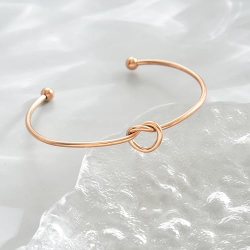 Gold Bracelets for Women, 18K Gold Plated Cubic Zirconia Bangle Bracelets Stainless Steel Eternity Crystal Oval Bracelet Cuff Bracelets for Women Jewelry - color: Knot-Rose Gold