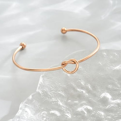 Gold Bracelets for Women, 18K Gold Plated Cubic Zirconia Bangle Bracelets Stainless Steel Eternity Crystal Oval Bracelet Cuff Bracelets for Women Jewelry - color: Knot-Rose Gold