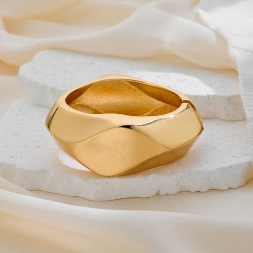 Chunky Gold Bangles Bracelet for Women Trendy Statement Bracelet Dainty Charm Gold Jewelry - color: Cut Bangle