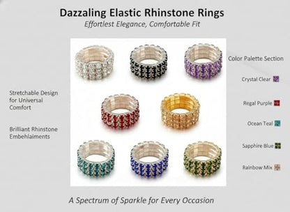 Sparkling Rhinestone Ring Set Trendy Elastic Rhinestone Crystal Stretch Ring Stackable Jewelry for Women Girls - color: 10 Colors in One
