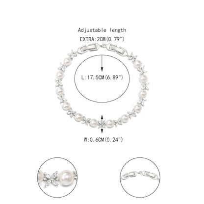EVER FAITH Cubic Zirconia Pearl Bridal Prom Tennis Bracelet for Women | Elegant Pear CZ Wedding Jewelry Gift, for Bride Bridesmaid - style: Marquise_Silver-Plated-Brass