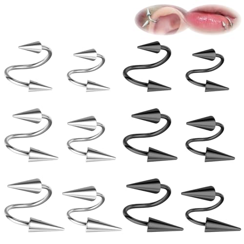 ZS 20G Spike Nose Rings Studs, 18G Stainless Steel Spike Stud Earrings, 16G Septum Lip Rings Cartilage Tragus Helix Piercing for Women Men - color: 12pcs 16g helix earrings