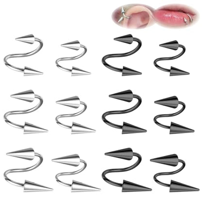 ZS 20G Spike Nose Rings Studs, 18G Stainless Steel Spike Stud Earrings, 16G Septum Lip Rings Cartilage Tragus Helix Piercing for Women Men - color: 12pcs 16g helix earrings