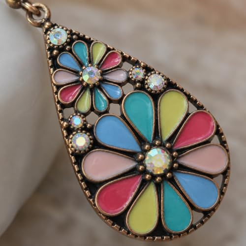 Colorful Green Teardrop Earrings for Women - Bohemian Style Enamel Dangle Earrings Lightweight Fashion Jewelry for Daily/Wedding/Party - color: Rose Red