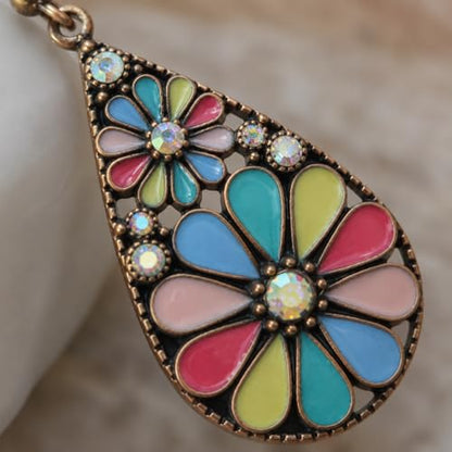 Colorful Green Teardrop Earrings for Women - Bohemian Style Enamel Dangle Earrings Lightweight Fashion Jewelry for Daily/Wedding/Party - color: Rose Red