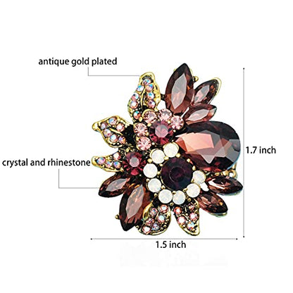 CSY Luxury Froral Cocktail Statement Rings Stretch Adjustable Ring | Gorgeous Women's Austrian Crystal Leaves Flower Big Cocktail Statement Rings Stretch Adjustable Ring Jewelry Accessories - color: Purple