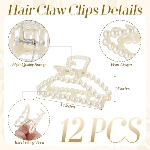 Canlierr 12 Pcs Pearl Hair Claw Clips Bulk for Women White Pearl Claw Barrettes for Thin Curly Thick Long Cute Non-slip Strong Hold Hair Styling Accessories for Bridesmaid Women Wedding (Half Circle) - style: Half Circle