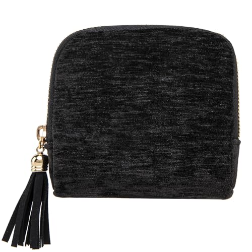 Women's Coin Purses Velvet Mini Travel Jewelry Case Bag with Tassel - color: A-Black