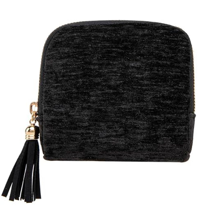 Women's Coin Purses Velvet Mini Travel Jewelry Case Bag with Tassel - color: A-Black