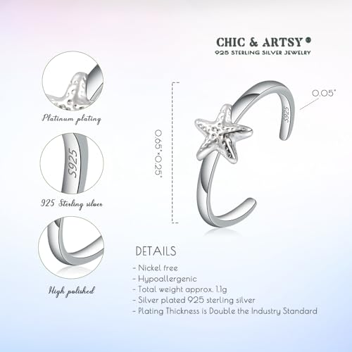 CHIC & ARTSY Women Toe Ring 925 Sterling Silver Animals Toe Ring Dainty Created Opal Toe Ring Adjustable Single Toe Ring for Women Beach Jewelry - color: L-Starfish/Silver