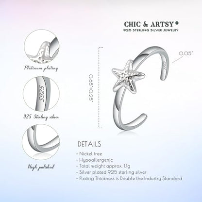 CHIC & ARTSY Women Toe Ring 925 Sterling Silver Animals Toe Ring Dainty Created Opal Toe Ring Adjustable Single Toe Ring for Women Beach Jewelry - color: L-Starfish/Silver