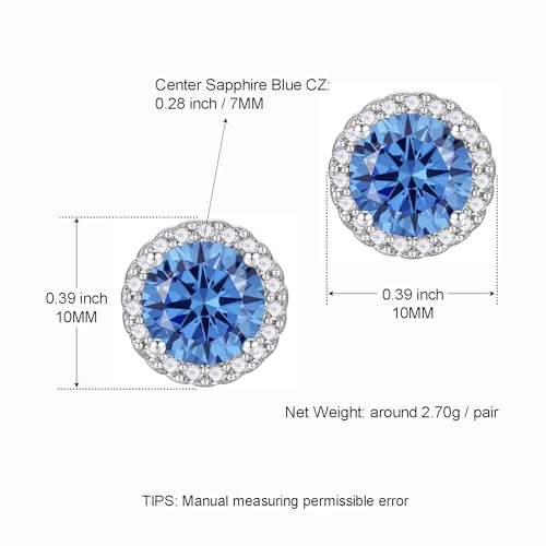 YOMELA Round Cubic Zirconia Stud Earrings for Women | Everyday Dainty, Diamond-Like Brilliance, CZ Halo Birthstone Studs, Hypoallergenic & Lightweight, Elegant & Versatile - color: Royal Blue