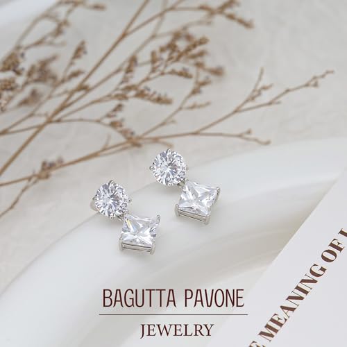 Cubic Zirconia Stud Earrings for Women,18K White Gold Plated,Women's 925 Sterling Silver Simulated CZ Earrings with Pear/Round/Princess/Oval Cut. - style: Princess-Round