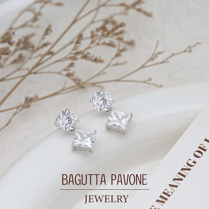 Cubic Zirconia Stud Earrings for Women,18K White Gold Plated,Women's 925 Sterling Silver Simulated CZ Earrings with Pear/Round/Princess/Oval Cut. - style: Princess-Round