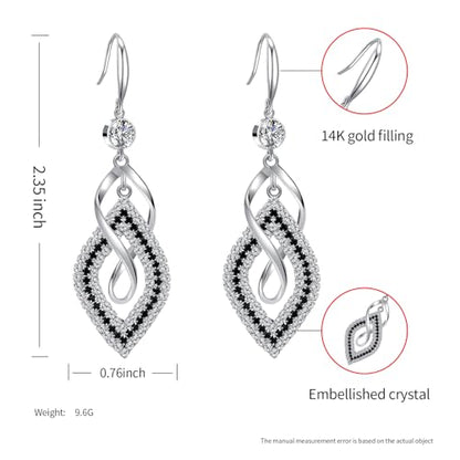 Bohemian Long Drop Dangle Earrings for Women, Chic Boho CZ Wedding Jewelry | Hypoallergenic 14K Gold 925 Sterling Silver Handmade Linear SwirlWire Diamond Earrings,Christmas&Mother's Day,Gifts for Women - color: Silver