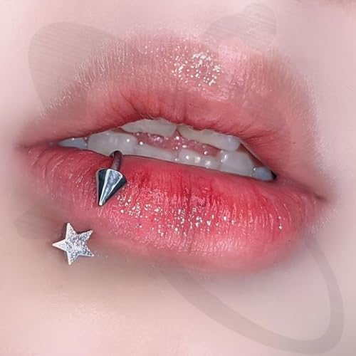 ZS 7Pcs Stainless Steel Star Opal CZ Lip Rings Hoops Piercing, 16G C-shape U-shape Lip Rings, Internally Threaded Cartilage Helix Daith Earrings Jewelry for Women Men - color: U-shape Lip Rings, size: diameter:8mm