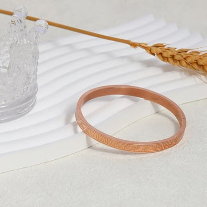4/6/8MM Greek Key Meander Bracelet Oval Stainless Steel Bangle Cuff Gifts for Women Men - color: Rose Gold, size: 6mm